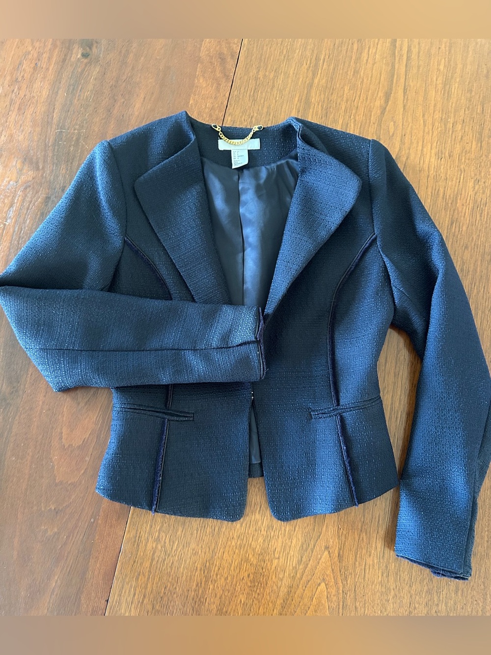 H&M Navy Women's Blazer Jacket, Textured, Classic